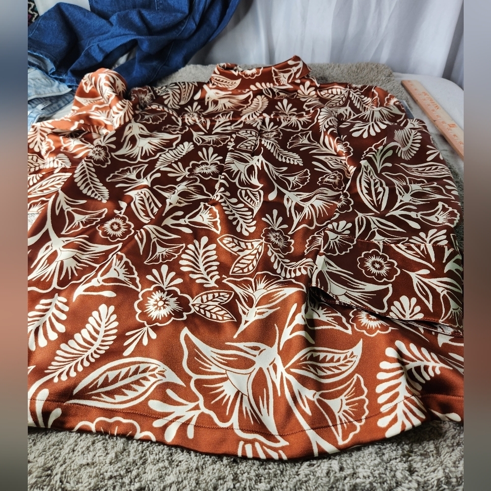 Latino Heritage Month Women's Long Sleeve Button-Down Shirt - Brown M - Picture 9 of 16